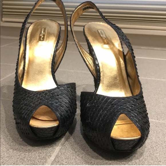 Black Faux Snakeskin Platform Heel - Picture 2 of 8